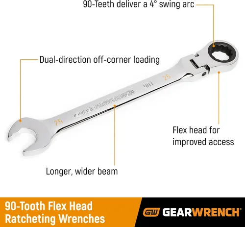 Vista 2 de GEARWRENCH Llave combinada de trinquete de cabeza flexible de 12 puntos con arco oscilante de 4 grados - 86753