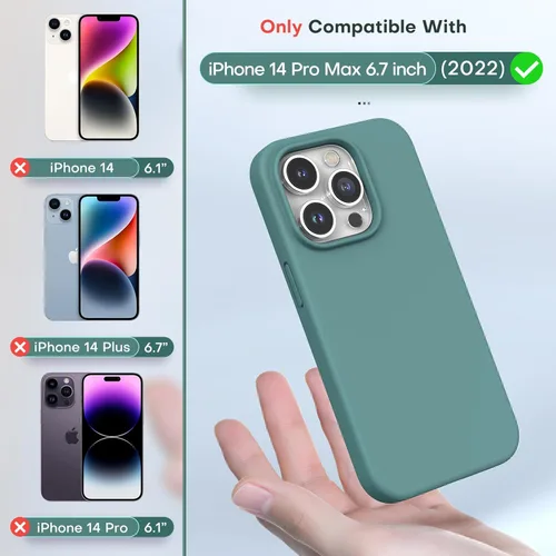 Vista 95 de TOCOL Funda 5 en 1 para iPhone 13, con 2 protectores de pantalla + 2 protectores de lente de cámara, funda de silicona líquida para iPhone 13, verde