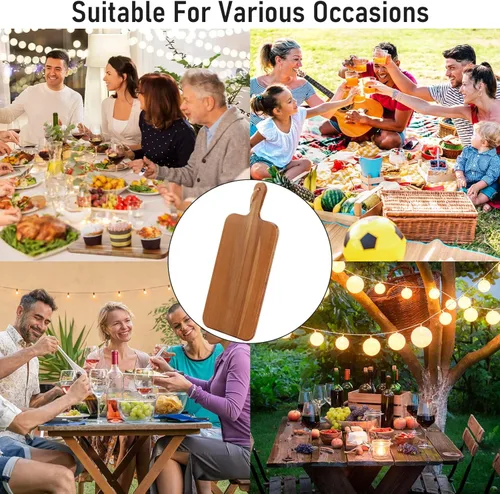 Vista 3 de Paquete de 6 tablas de cortar de madera de acacia con asa, tablas de cortar de madera grandes de madera para charcutería, tabla de cortar de madera