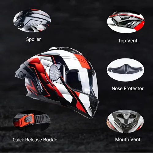 Vista 5 de Full Face Modular Motorcycle Helmets Dual Visor Flip up DOT Approved Racing Street Bike Motocross Helmet for Adults