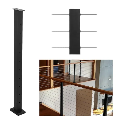 Vista 13 de Poste esquinero de 36 pulgadas con montaje superior fijo, acero inoxidable, acabado negro