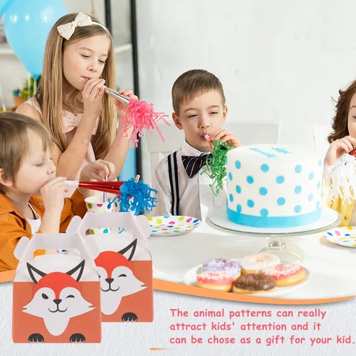 Vista 5 de NUOBESTY 10pcs Cartoon Fox Treat Boxes Caja de embalaje portátil para suministros de recuerdo de fiesta de cumpleaños
