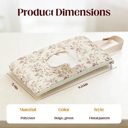 Vista 3 de 2 bolsas acolchadas florales para toallitas para bebé con correa, funda portátil reutilizable para cochecito y bolsa de pañales, dispensador