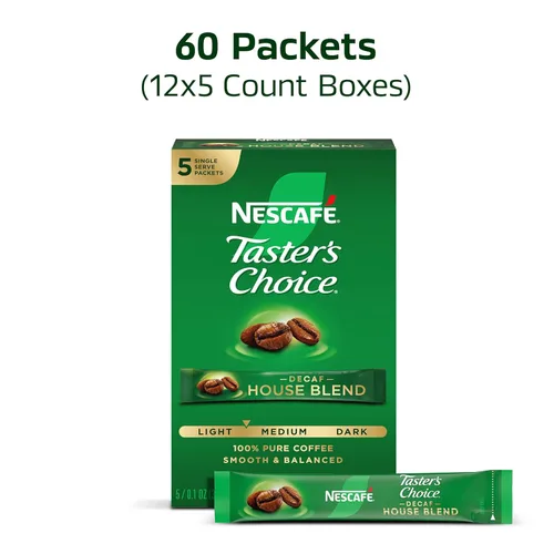 Vista 2 de Nescafe Taster's Choice Café instantáneo descafeinado House Blend, 0.52 onzas (paquete de 60 – 12 x 5 piezas)