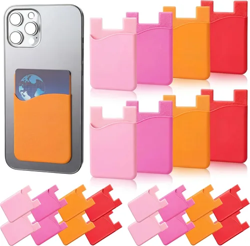 Frienda 24 Pcs Silicone Card Holder Phone Wallet Stick on Self Sticker for Back of Phone for Check ID Business Card Credit Cards Compatible Works
