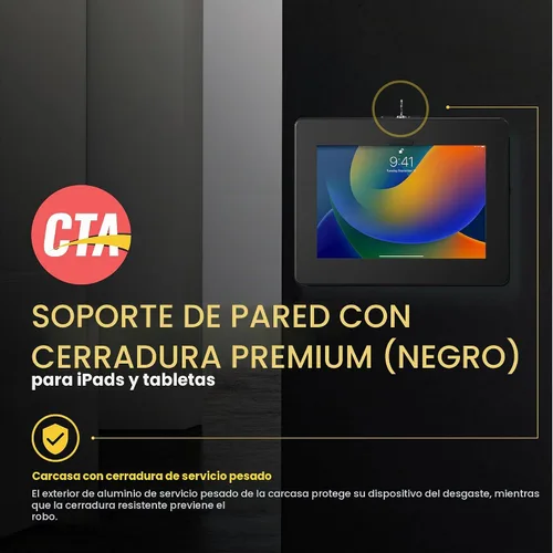 Vista 2 de Soporte de pared para iPad con bloqueo – Soporte de pared antirrobo CTA para iPad de 10.9 pulgadas – iPad 7ª/8/9 Gen – iPad Air 4 – Galaxy Tab