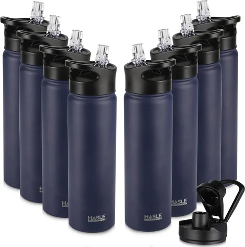 Vista 80 de HASLE OUTFITTERS Botella de agua aislada de 22 onzas, botella de agua de acero inoxidable de doble pared de boca ancha con tapa de popote y tapa