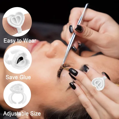 Vista 5 de Blossom - 300 vasos de pegamento con forma de corazón para suministros de extensión de pestañas, soporte para pegamento de pestañas en abanico