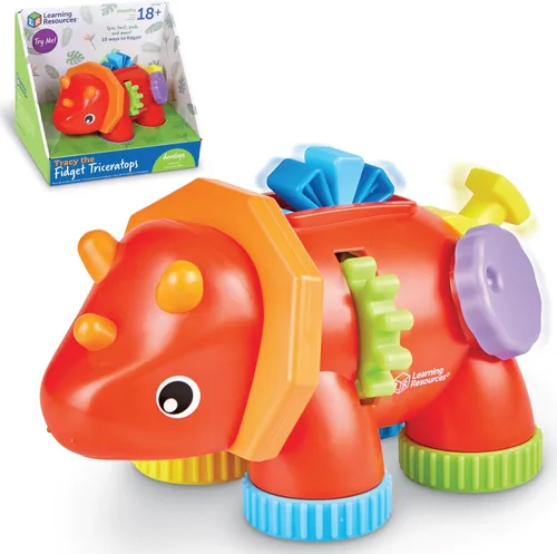 Learning Resources Tracy the Fidget Triceratops - Juguetes Montessori para niños pequeños, forma apilable, regalos para niños y niñas, actividades