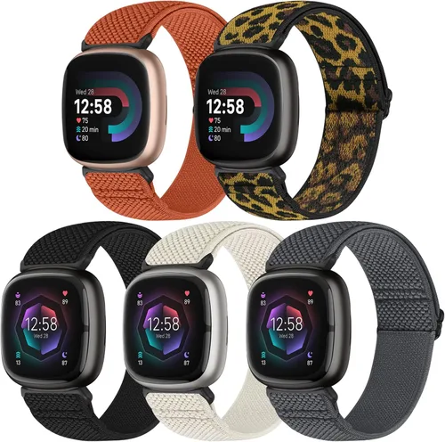 Bcuckood Compatible con Fitbit Versa 4/Versa 3/Sense 2/Sense Band para mujeres y hombres, paquete de 5 correas de nailon elástico suave ajustable