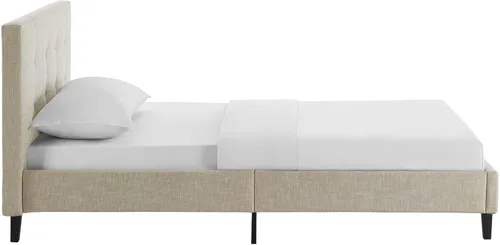 Vista 28 de Modway Linnea - Cama tapizada de plataforma blanca con soporte de listones de madera