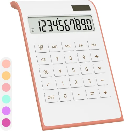 Vista 9 de Calculadora dorada, 10 dígitos, batería solar básica, calculadora de escritorio de doble alimentación, pantalla LCD inclinada, diseño inclinado