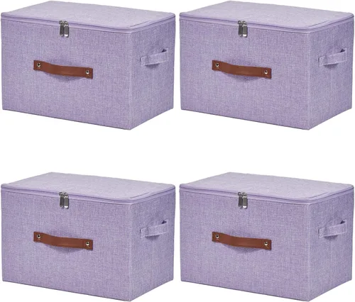 Vista 39 de Contenedores de almacenamiento con tapa con cremallera de tela de algodón y lino, cestas de almacenamiento con tapa, cajas plegables lavables