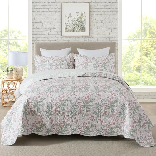 Vista 34 de Travan Juego de Edredón de 3 Piezas Colcha Acolchada Ligera Juego de Cubrecama Reversible con Estampado Floral Juego de Ropa de Cama Acolchada
