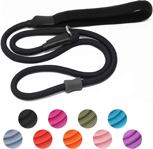 Correa de entrenamiento para perros de cuerda antideslizante fuerte (6 pies) – Correa de nailon trenzado resistente y duradera con tapón de goma y