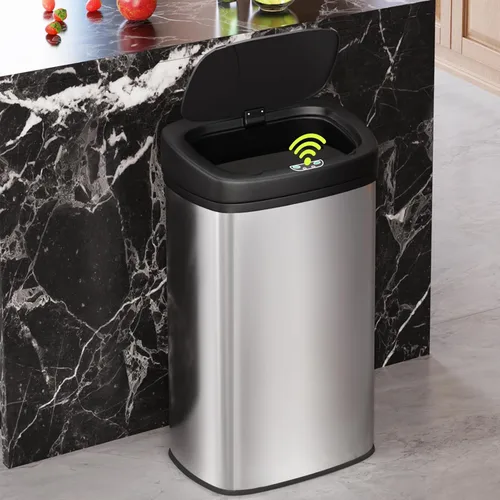 Vista 8 de BLKMTY Bote de basura de 10 galones de 45 litros, doble basura, de acero inoxidable, con tapa, cubo interior, contenedor de basura para la oficina