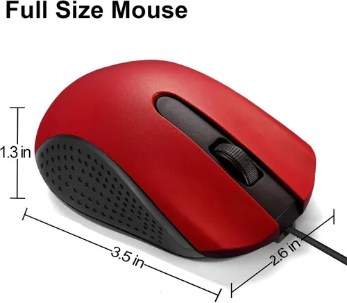 Vista 6 de Ratón de computadora USB con cable con diseño ergonómico, ratones de computadora USB para computadoras portátiles y PC, oficina y hogar (negro, rojo)