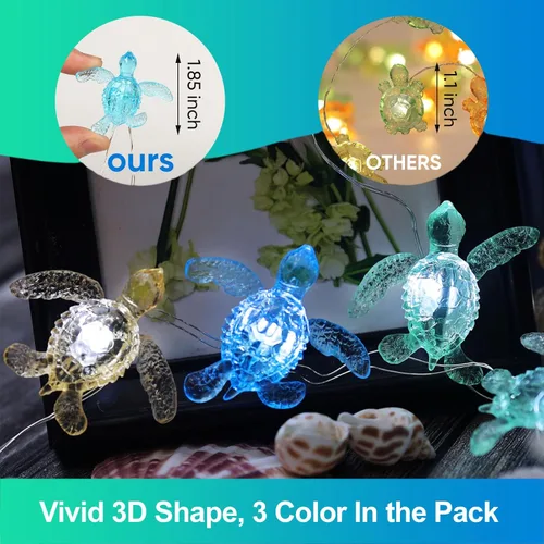 Vista 3 de Guirnalda de luces de decoración de tortuga, luces de decoración temática de playa para decoraciones de Navidad, control remoto de 10 pies, 30 LED