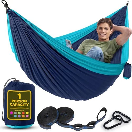Vista 25 de Hamaca duradera con capacidad de 400 libras, silla hamaca de nailon para campamento, tamaños dobles o individuales, con correas para árbol y bolsa