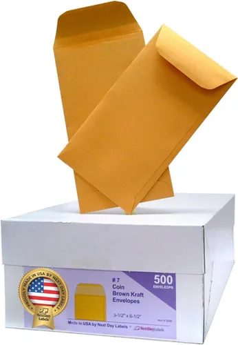 Vista 4 de NextDayLabels Sobres de monedas #7 - Paquete de 25 sobres de papel kraft marrón para dinero en efectivo, monedas, joyas o piezas pequeñas para uso