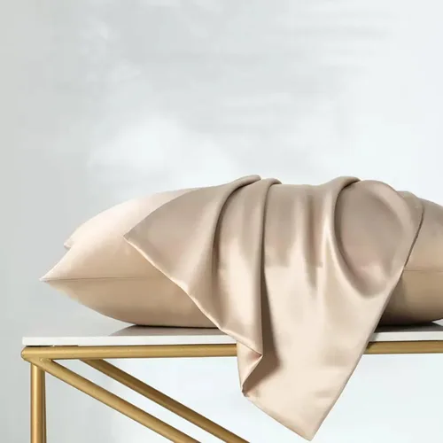 Vista 3 de Fundas de almohada de seda beige con cremallera, fabricadas en Estados Unidos, funda de almohada de seda real para piel propensa al acné