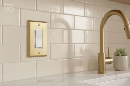 Vista 2 de Rio Salto BRASS - Placa de pared de metal dorado para interruptor de luz, placa de pared para receptáculo, cubiertas basculantes de 1 banda, latón