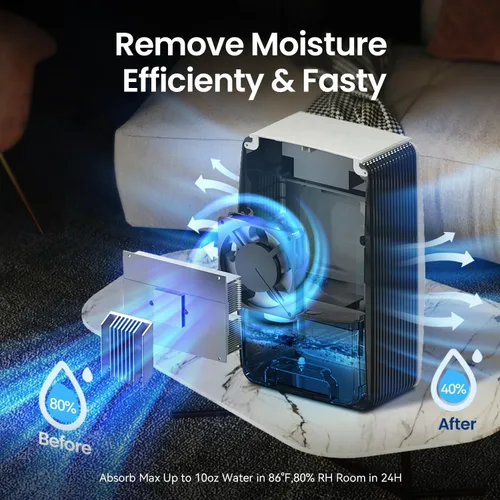 Vista 3 de Deshumidificador para baño con manguera de drenaje, deshumidificadores de 95 onzas para el hogar, dormitorio, sótano y caravana, apagado automático