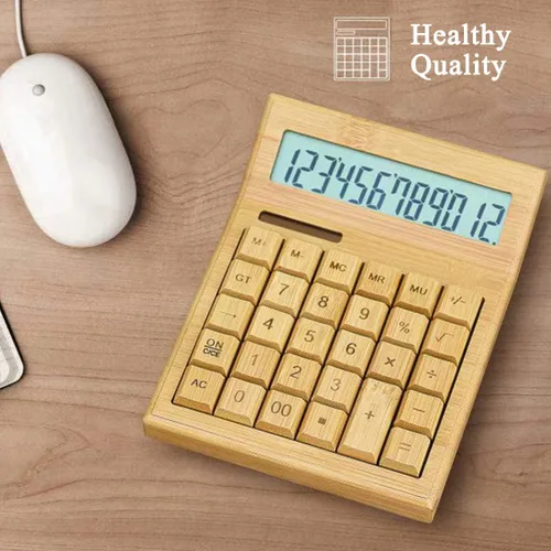 Vista 7 de Omio Calculadora solar de madera multifuncional de bambú natural, calculadora de escritorio de pantalla grande de 12 dígitos con 29 botones grandes