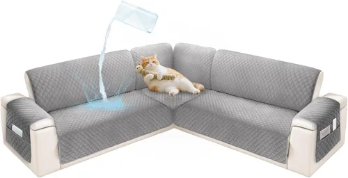 Vista 29 de Fundas de sofá seccional para perros 100% impermeables, funda de sofá en forma de L para esquinas, de terciopelo, lavable, antideslizante