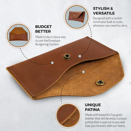 Vista 4 de Envoy Cartera de cuero genuino para efectivo hecha a mano con cuero de grano completo Bolsa de utilidad diseñada para efectivo, monedas, tarjetas