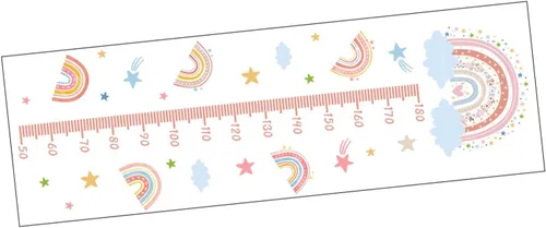 Vista 5 de Cartoon Rainbow Themed Growth Chart Wall Sticker for Kids Adhesive Child Height Measurement Ruler Wall Decal Set Kids Growth Chart