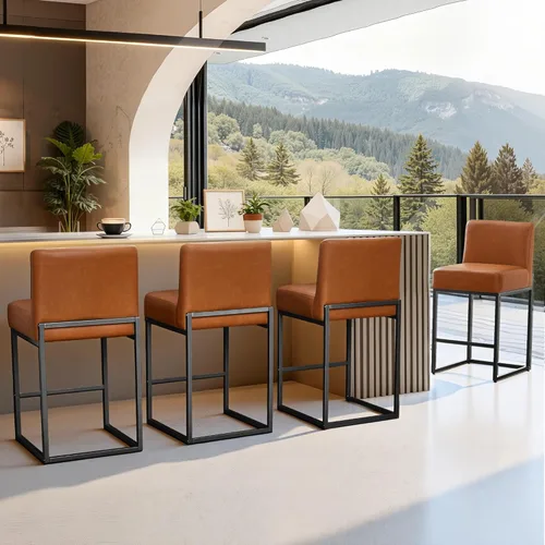 Vista 40 de Taburetes de bar de altura de mostrador, juego de taburetes de bar de piel sintética de 3,26 pulgadas, taburetes de cocina modernos con respaldos