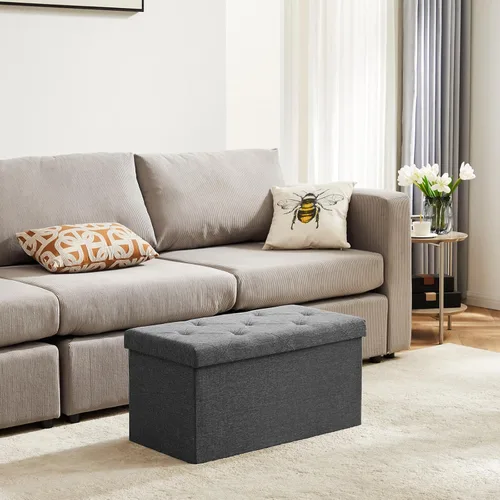 Vista 8 de DUMOS 30 Inch Foldable Storage Ottoman Bench, Gray Ottoman with Storage Grey