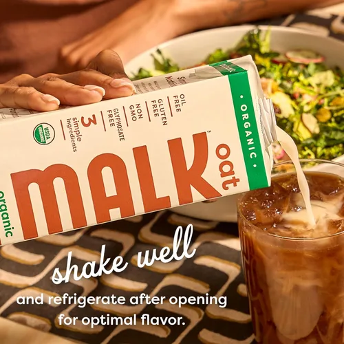 Vista 3 de MALK Leche de Avena (32 oz, Paquete de 6) Leche de Avena Orgánica Original Estable en Estantería, Sin OGM, Sin Lácteos, Vegana, a Base de Plantas