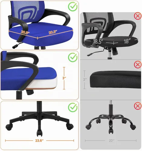 Vista 8 de Yaheetech Silla de oficina ergonómica para computadora, respaldo medio, silla de escritorio ajustable Negro