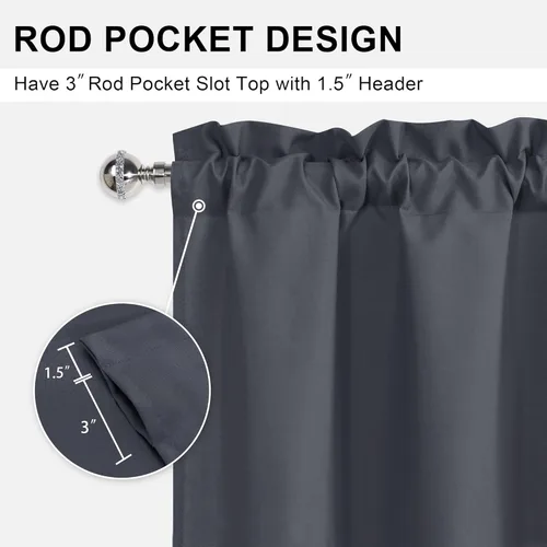 Vista 3 de DWCN Cenefa de cocina para ventanas, cortina de baño/sótano para tratamiento de ventanas, cortinas cortas de 18 pulgadas, 1 panel, 52 x 18 pulgadas