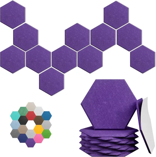 Vista 17 de Paneles acústicos hexagonales, paquete de 12 paneles de absorción de sonido de alta densidad de 12 x 10 x 0.4 pulgadas para mejorar la reducción