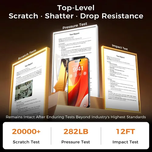 Vista 3 de Zeniss NeverBreak - Protector de pantalla de dureza 9H+ para iPhone 15, protección de grado militar de 12 pies