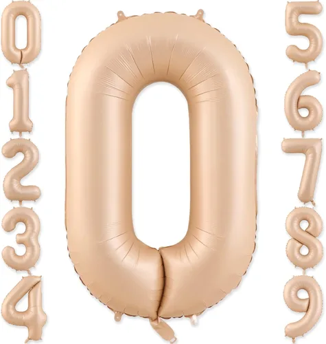 Globo beige número 0 de 40 pulgadas de tamaño grande, globos de aluminio de Mylar de helio y caramelo para fiesta de cumpleaños, baby shower, boda,