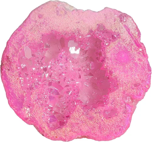 Vista 16 de TUMBEELLUWA Decoración de piedra de geoda de cristal con revestimiento de titanio irregular, espécimen de racimo de roca de arco iris natural