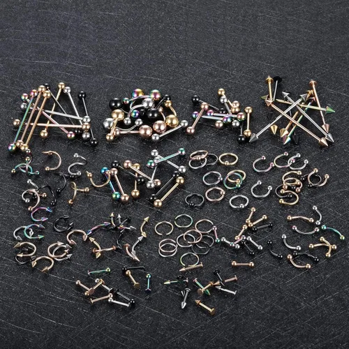 Vista 8 de Xpircn 150 piezas Kit de Piercing de Joyería de Acero Inoxidable Labio Nariz Lengua Tragus Cartílago Daith Eeybrow Piercing Anillos Cuerpo Piercing
