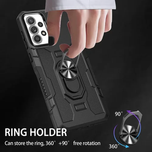 Vista 4 de Funda para Galaxy A52 4G/5G/Samsung A52S SM-A526U con protector de pantalla de vidrio templado, protección resistente, anillo de metal, cubierta