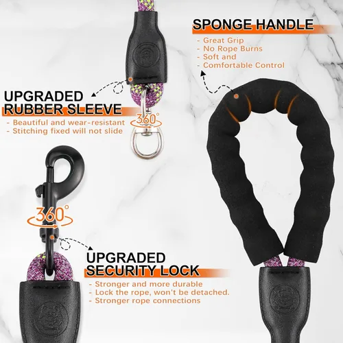 Vista 3 de Correa doble para perro para dos perros, desmontable giratoria de 360°, correa sin enredos con tiras reflectantes para caminar y entrenar perros