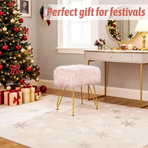 Vista 29 de Taburete de tocador con almacenamiento, asiento otomano suave con pies antideslizantes, asiento acolchado esponjoso, mesa auxiliar multifuncional