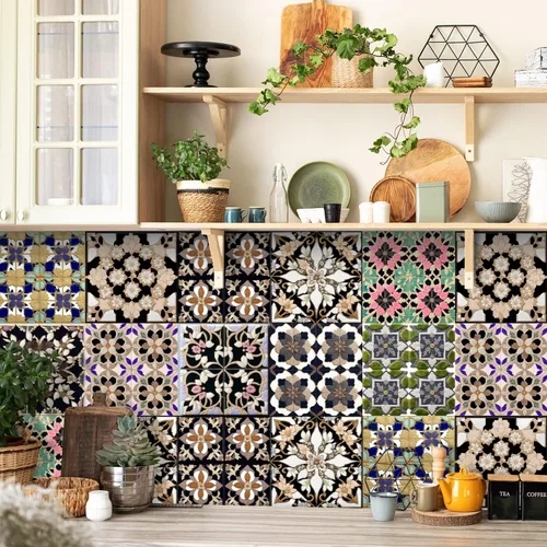 Vista 19 de Alwayspon Adhesivo para azulejos de pared moriscos para despegar y pegar, calcomanías de vinilo autoadhesivas para azulejos de cocina y baño, 4 x 4