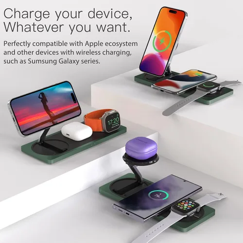 Vista 5 de Estación de carga 3 en 1 para dispositivos Apple: Usada para estación de carga de iPhone y reloj con soporte de cargador Magsafe, cargador
