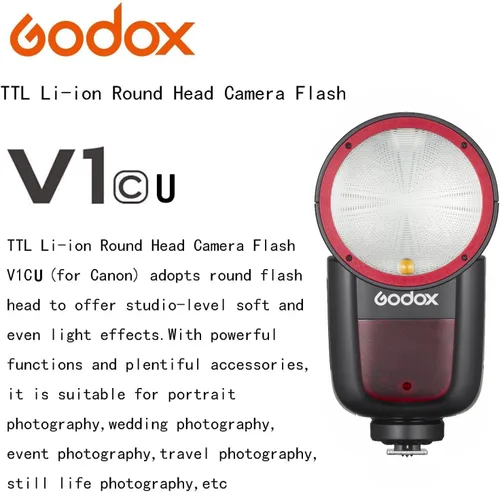 Vista 2 de Godox V1 V1-C V1C Versión USA Flash de Cámara para Cámara Canon Flash Speedlite Speedlight, 76Ws 2.4G TTL1/8000 HSS, 480 Disparos a Potencia