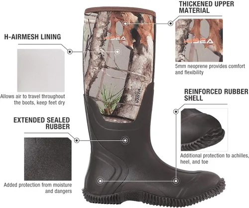 Vista 2 de HISEA - Botas de lluvia para hombre impermeables, con aislamiento de goma de neopreno al aire libre, botas de caza para invierno nieve ártica