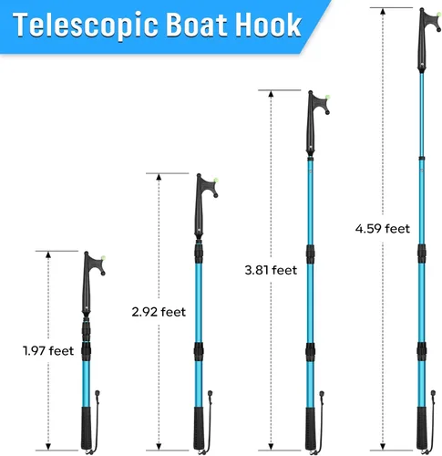 Vista 3 de SAN LIKE Boat Hooks for Docking Extension Pole Hook Telescopic Boat Pole with Luminous Bead, Lightweight Floating, Non-Slip Rubber Handle, Durable &