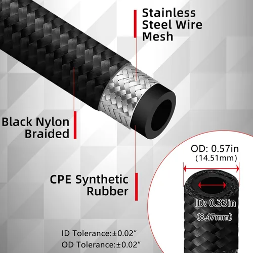 Vista 5 de 6AN - Kit de línea de combustible de 20 pies, AN6 nailon trenzado de acero inoxidable CPE Kit de accesorios de manguera con 26 adaptadores